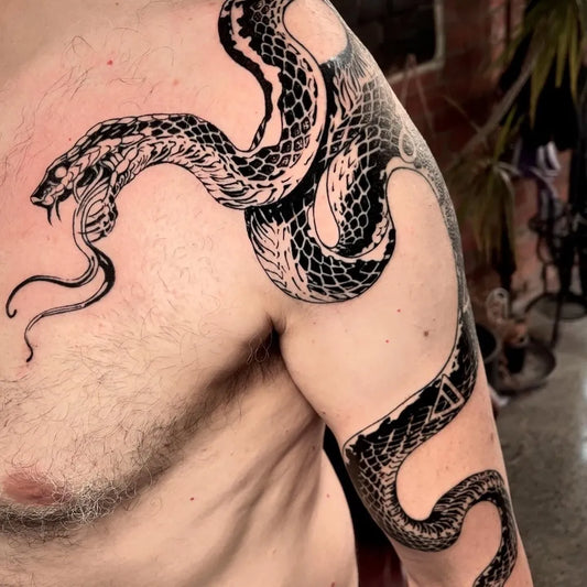 Big Blackwork Snake on Men Shoulder Tattoo by @ysidrdgz