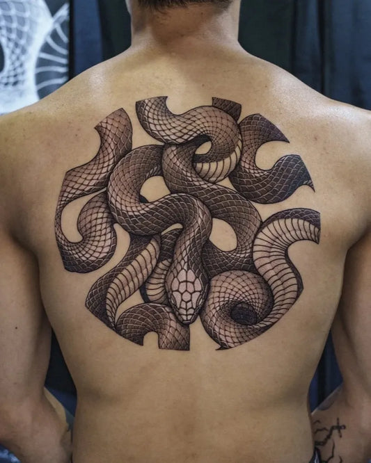 Big Blackwork Snakes on Men Back Tattoo by @inker_land