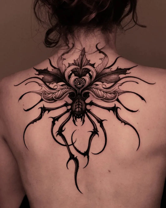 Big Blackwork Spider Floral Mandala on Women Back Tattoo by @47volt