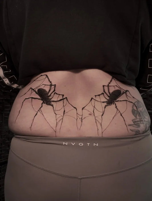 Big Blackwork Spider Web on Women Back Tattoo by @avenntattoo