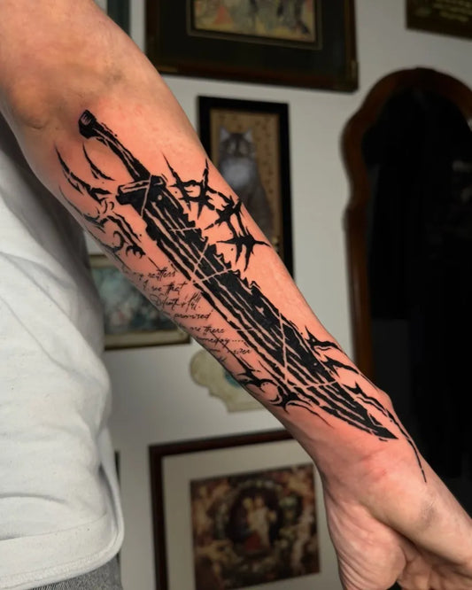 Big Blackwork Sword with Vines Tattoo on Men Arm by @kenziecooperart