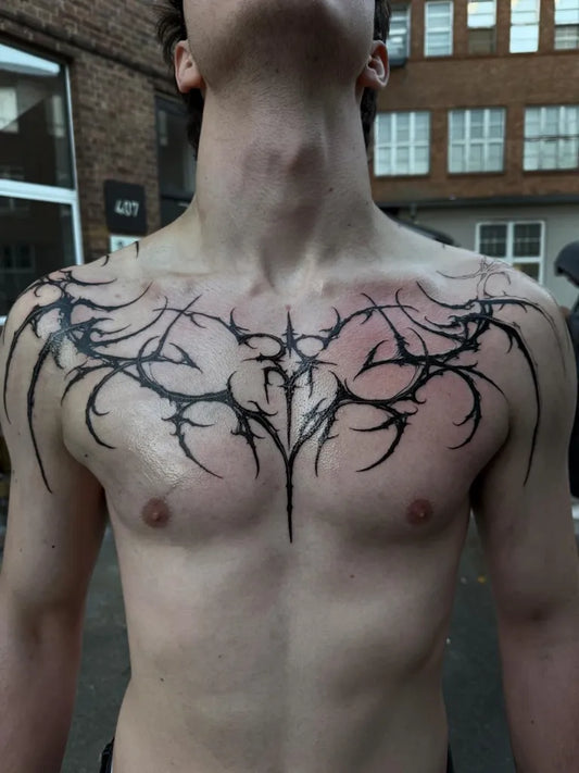 Big Blackwork Thorns on Men Chest Tattoo by @mateosalinas__