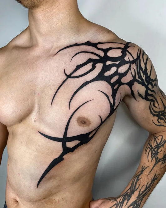 Big Blackwork Thorns on Men Shoulder Tattoo by @chillininhell.tattoo