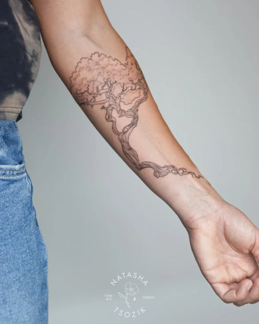 Big Blackwork Tree Tattoo on Women Arm by @natasha_tsozik