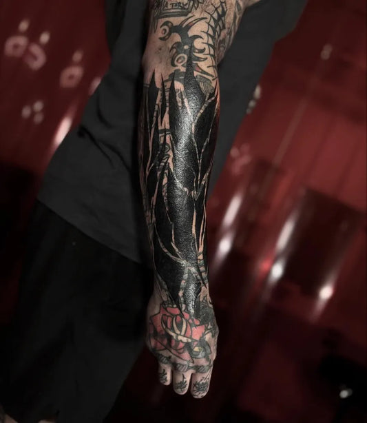 Big Blackwork TreeSkeletonArmTattoo on Men Arm by @n333dles