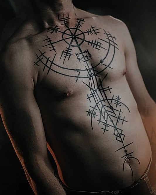 Big Blackwork Vegvisir Tattoo on Men Chest by @spiritualoutlaw_bln