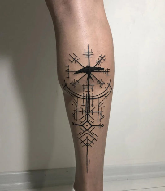 Big Blackwork Vegvisir and Runes Tattoo on Men Leg by @inkbtattoo