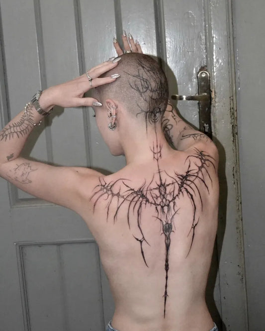 Big Blackwork Wings on Women Back Tattoo by @dziabam_dziary