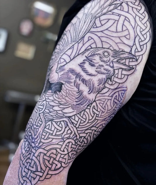 Big Celtic Raven Knotwork Tattoo on Men Arm by @tattoosbymillie