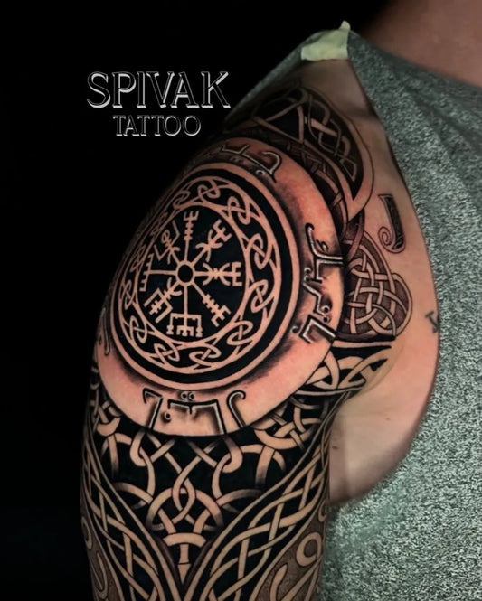 Big Celtic Vegvisir Knotwork Tattoo on Men Shoulder by @spivak_tattoo