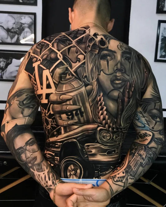 Big Chicano Chola Lowrider Chainlink Tattoo on Men Back by @theculture.ink