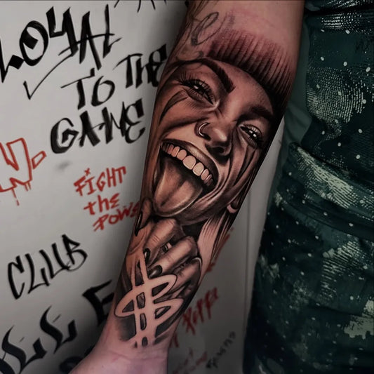 Big Chicano Portrait with Graffiti Text Tattoo on Men Arm by @ciroperna.k