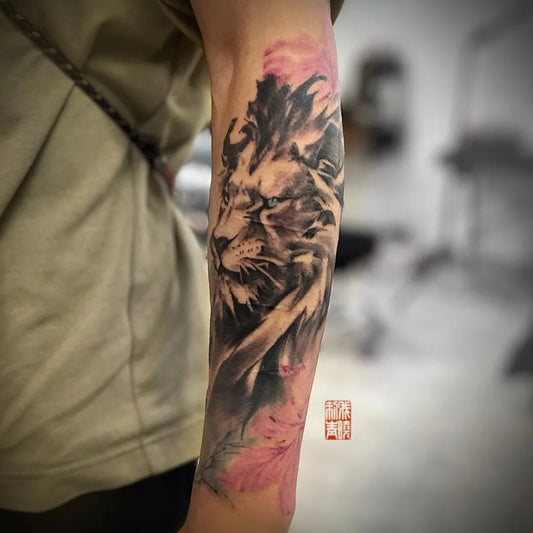 Big Chinese Lion Tattoo on Men Arm by @iknow_tattoo