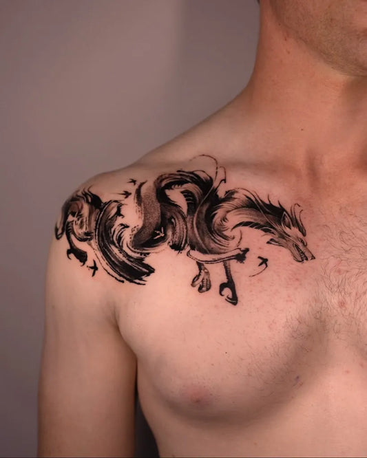 Big Chinese Water Ink Dragon on Men Shoulder Tattoo by @artist_hoan