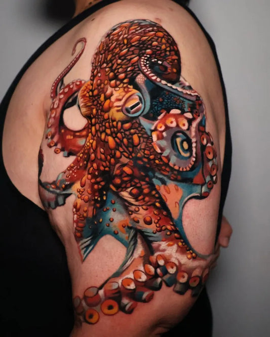Big Color Realism Octopus Tattoo on Men Arm by @dievendetta