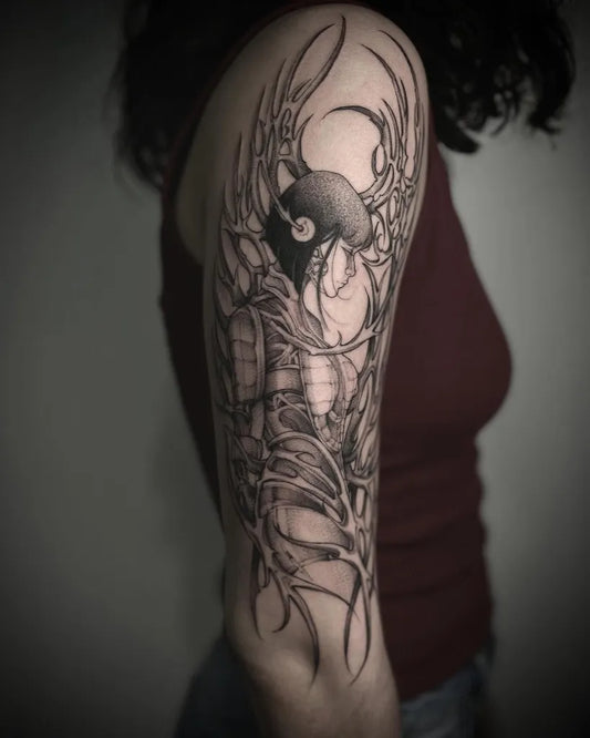 Big Cyber Sigilism Angel Wings on Women Arm Tattoo by @sarabia____art93