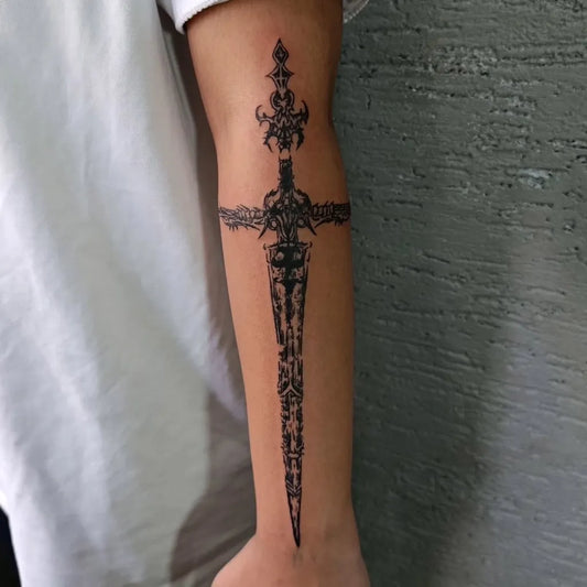 Big Cyber Sigilism Dagger on Men Arm Tattoo by @classicdigit