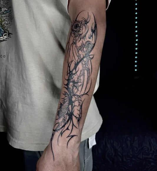 Big Cyber Sigilism Floral Sleeve on Men Arm Tattoo by @rs._tattoo._