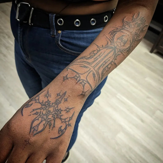 Big Cyber Sigilism Mandala Skull on Women Arm Tattoo by @cai_lilithsinferno