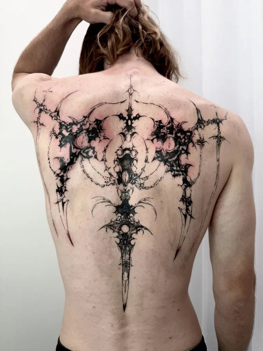 Big Cyber Sigilism Mandala on Men Back Tattoo by @liminalz0ne