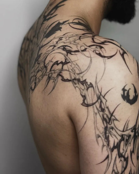 Big Cyber Sigilism Mandala on Men Back Tattoo by @obscured.ink