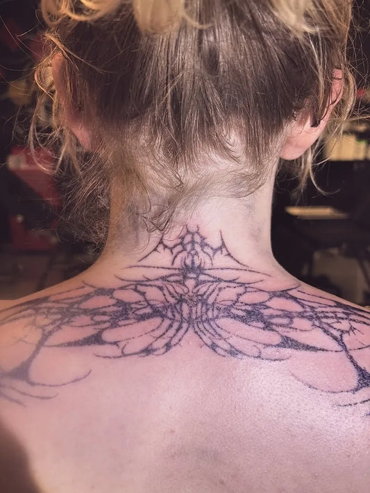 Big Cyber Sigilism Mandala on Women Back Tattoo by @_outcastswag