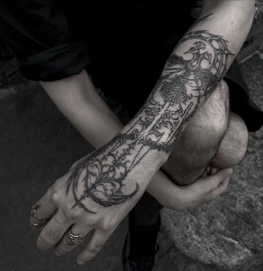 Big Cyber Sigilism Phoenix on Men Forearm Tattoo by @firekeep3r