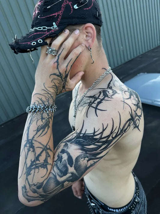 Big Cyber Sigilism Skull on Men Arm Tattoo by @mateosalinas__