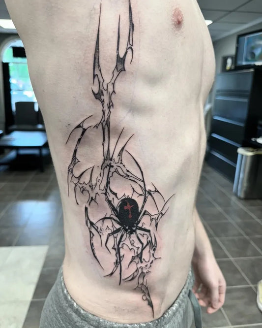 Big Cyber Sigilism Spider on Men Torso Tattoo by @inkedbynoy