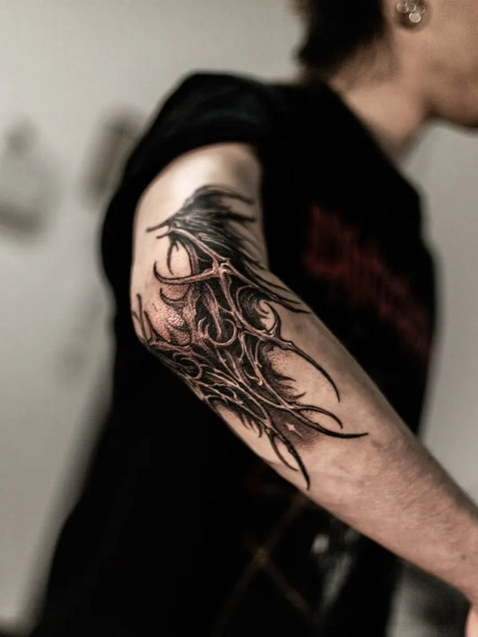 Big Cyber Sigilism Tentacle Wings on Men Arm Tattoo by @sarvo_art