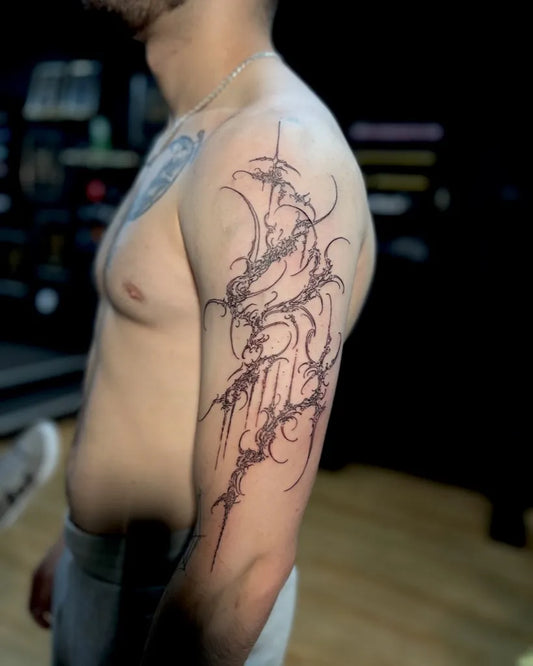 Big Cyber Sigilism Tentacles on Men Arm Tattoo by @ink.vibez