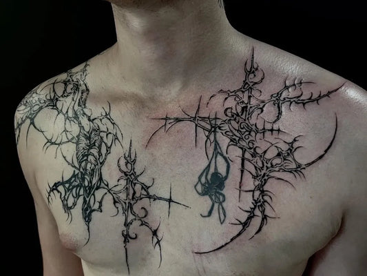 Big Cyber Sigilism Thorns on Men Chest Tattoo by @ali_serpentsink