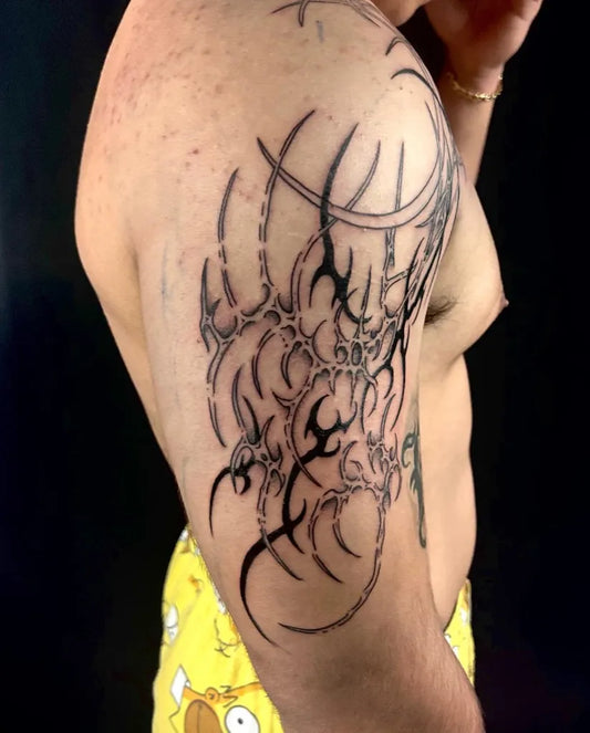 Big Cyber Sigilism Tribal on Men Arm Tattoo by @destin.inks