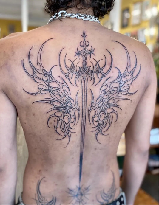 Big Cyber Sigilism Wings on Men Back Tattoo by @amelieseipler