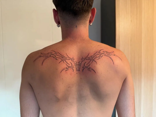 Big Cyber Sigilism Wings on Men Back Tattoo by @danvtattoo_