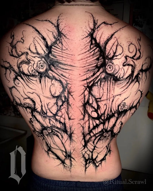Big Cyber Sigilism Wings on Men Back Tattoo by @omeninkstudio