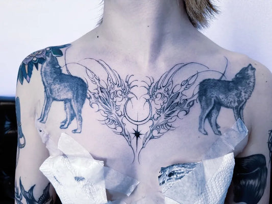 Big Cyber Sigilism Wolves on Men Chest Tattoo by @888van_ink888