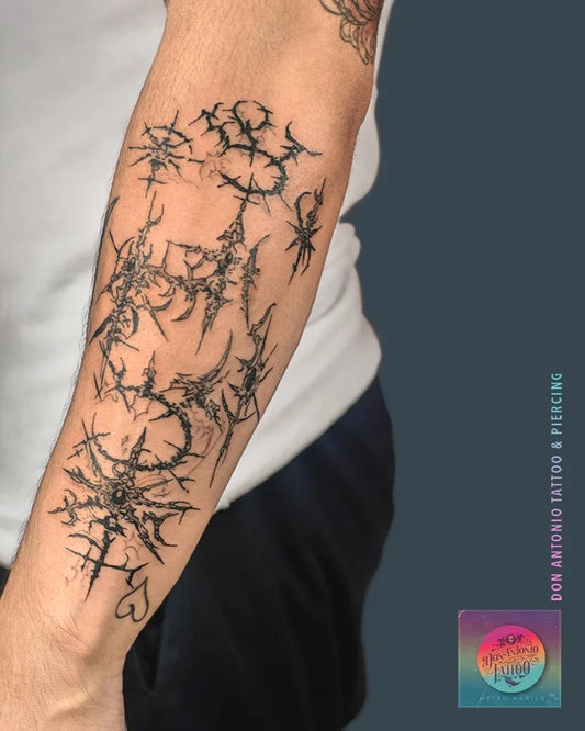 Big Cyber Sigilism and Spikes on Men Arm Tattoo by @da.tattoo