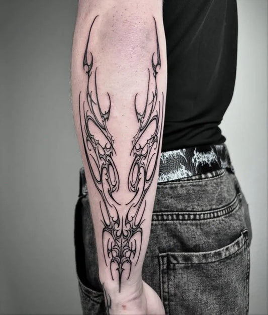 Big Cyber Sigilism on Men Arm Tattoo by @brutalis.mo