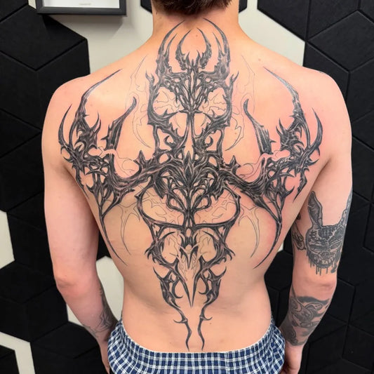 Big Cyber Sigilism on Men Back Tattoo by @official_monster_tattoo