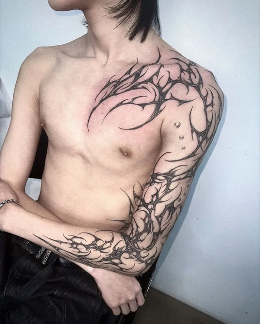 Big Cyber Sigilism on Men Shoulder Tattoo by @neotribaltattoo