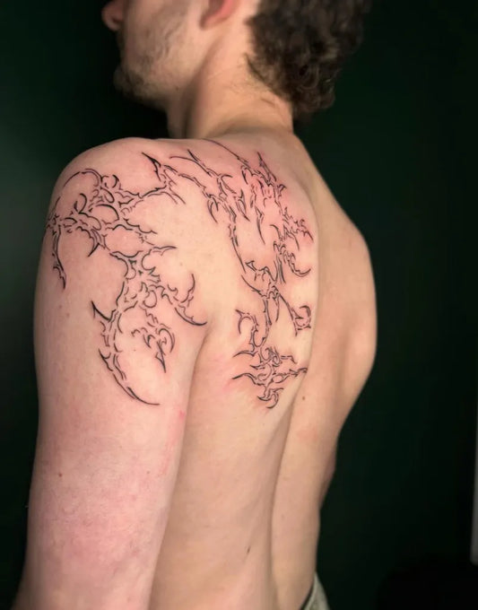 Big Cyber Sigilism on Men Shoulder Tattoo by @smolenaers.tattoo