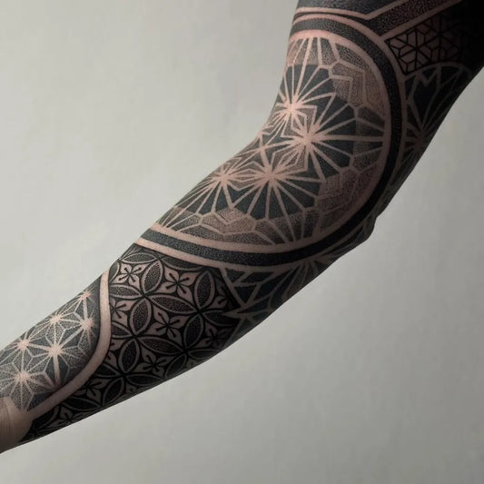 Big Dotwork Geometric Mandala Tattoo on Men Arm by @marrowtattoo
