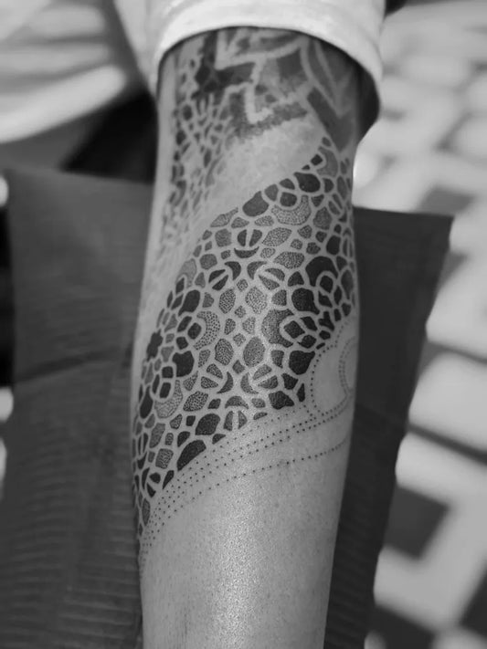 Big Dotwork Geometric Pattern Tattoo on Men Arm by @artetzolkintatuajes
