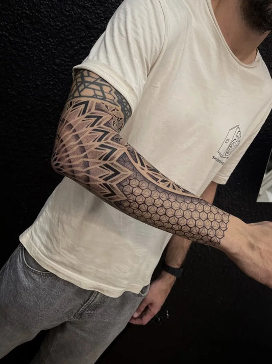 Big Dotwork Geometric Sleeve Tattoo on Men Arm by @vitallblack