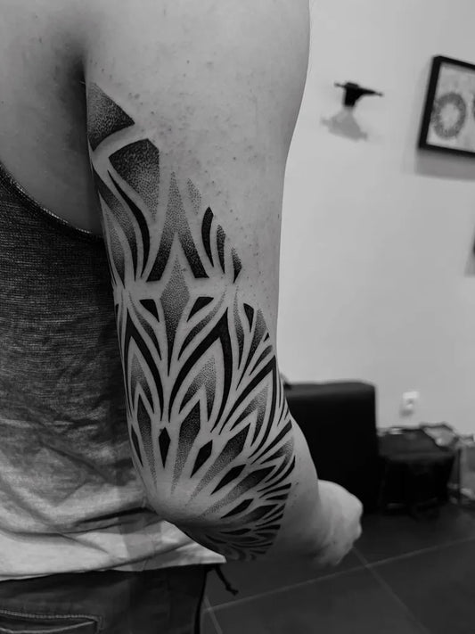 Big Dotwork GeometricFloralMandala Tattoo on Men Arm by @tattoomikeschoten