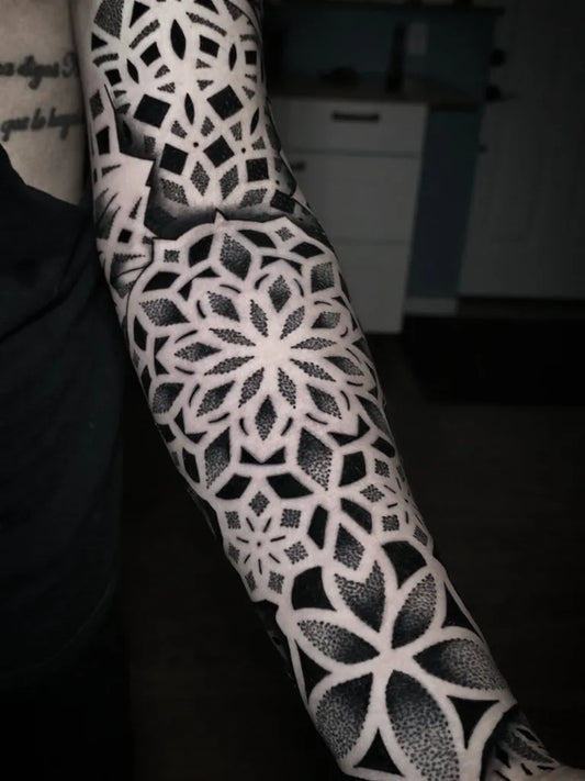 Big Dotwork Mandala Tattoo on Men Arm by @jaguar.crea
