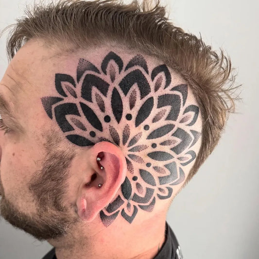 Big Dotwork Mandala Tattoo on Men Head by @l.t.g.tattoos