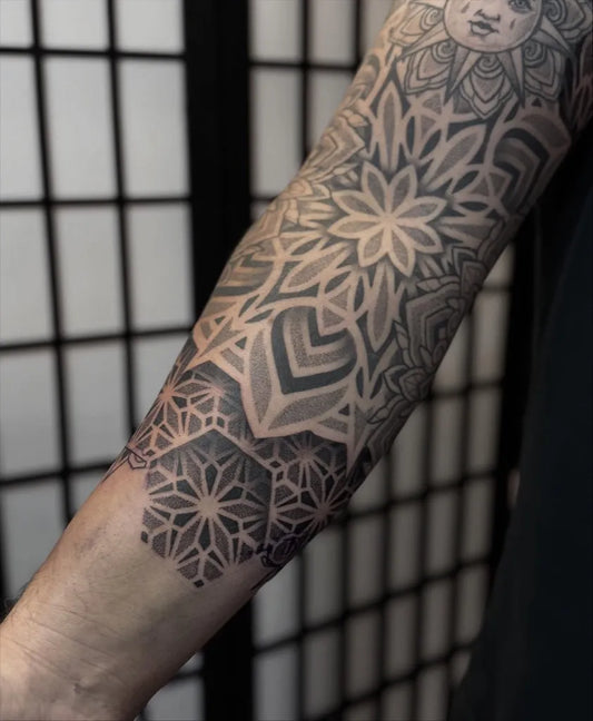 Big Dotwork MandalaTattoo on Men Arm by @piri.green.tattoos