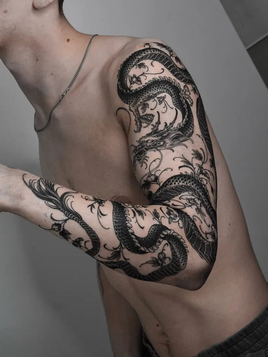 Big Dragon Sleeve on Men Arm Tattoo by @illo_ttt